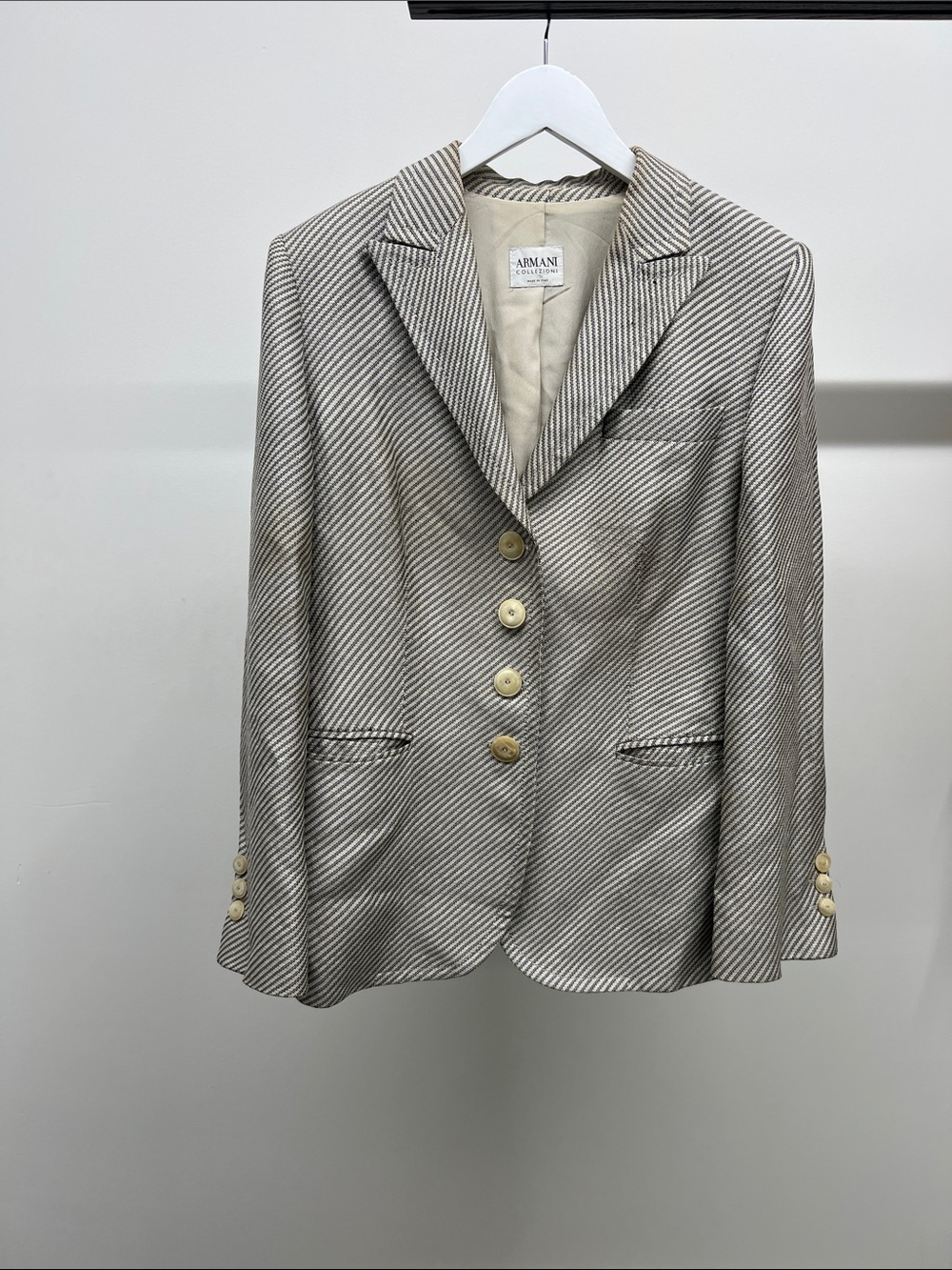 Armani Collezioni Cream Diagonal Stripe Blazer